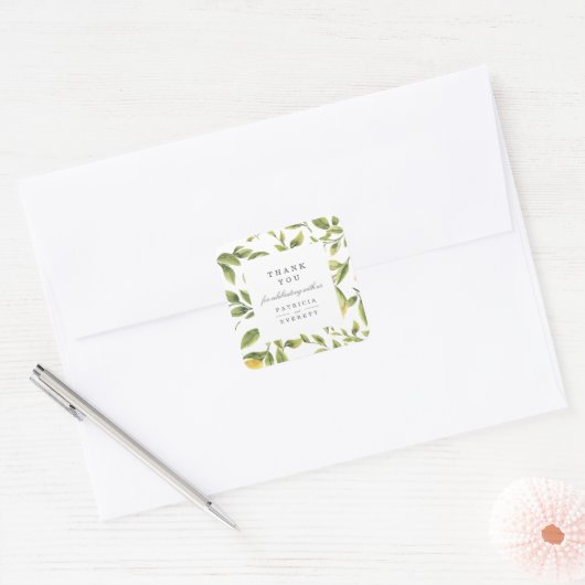 レモンと葉感謝していのパーソナライズされた音は スクエアシール (封筒)