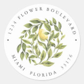 レモンと葉 | Chic Botanical差出人住所 ラウンドシール (正面)