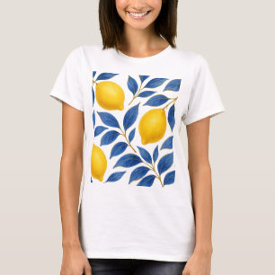レモンと藍葉の植物模様 Tシャツ