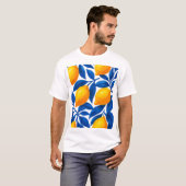 レモンと藍葉の植物模様 Tシャツ (正面フル)