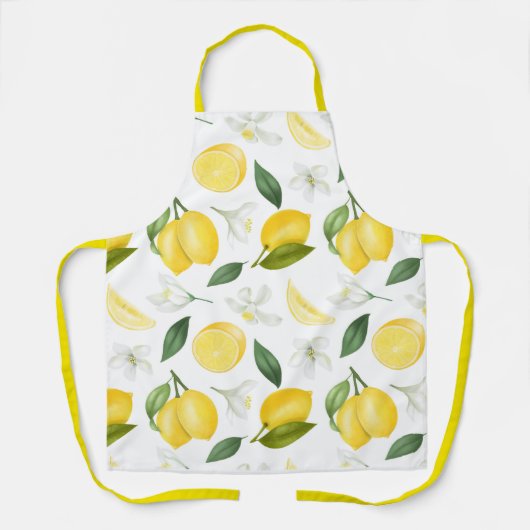 レモンと開花のフローラフルーツ黄色のパターン エプロン (正面)