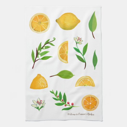 レモンと離れカスタマイズ可能なキッチンタオル キッチンタオル (縦)