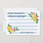 レモンと青いストライプの新卒業デザイン サンキューカード (正面)