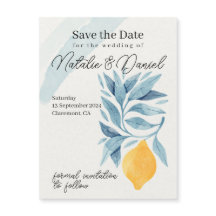 レモンと青い離れ植物性イラストレーション