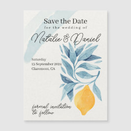 レモンと青い離れ植物性イラストレーション