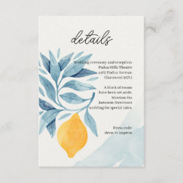 レモンと青い離れ植物性イラストレーション エンクロージャーカード