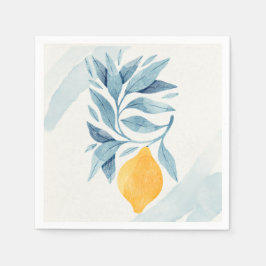 レモンと青い離れ植物性イラストレーション スタンダードカクテルナプキン