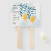 レモンと青い離れ植物性イラストレーション ハンドファン (正面&裏面)