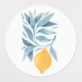 レモンと青い離れ植物性イラストレーション ラベル (デザイン2)