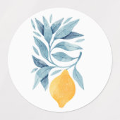 レモンと青い離れ植物性イラストレーション ラベル (デザイン1)