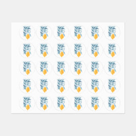 レモンと青い離れ植物性イラストレーション ラベル