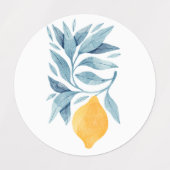 レモンと青い離れ植物性イラストレーション ラベル (デザイン2)