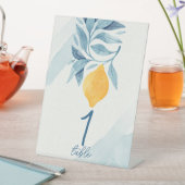 レモンと青い離れ植物性イラストレーション 台座サイン (インサイチュ)