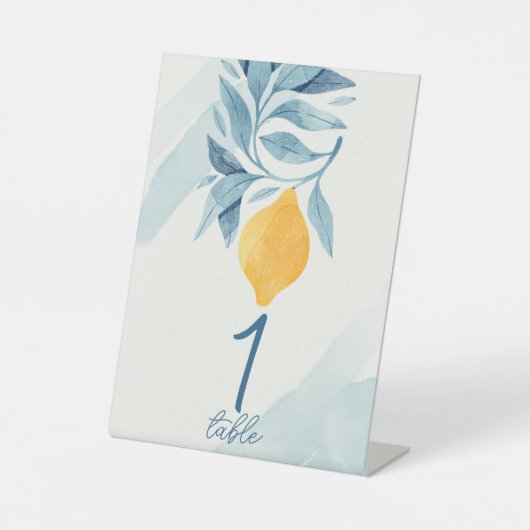 レモンと青い離れ植物性イラストレーション 台座サイン (正面)