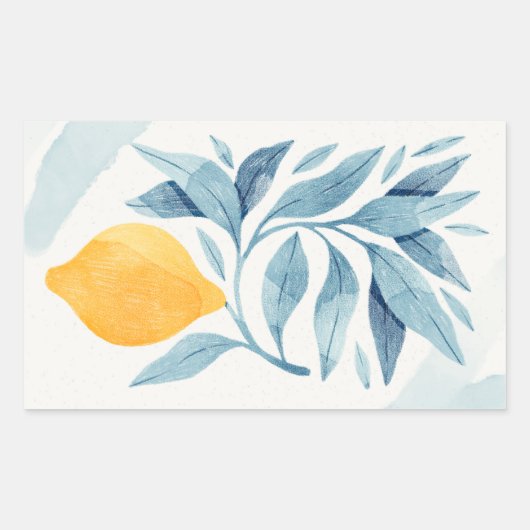 レモンと青い離れ植物性イラストレーション 長方形シール (正面)