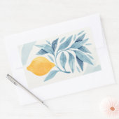 レモンと青い離れ植物性イラストレーション 長方形シール (封筒)