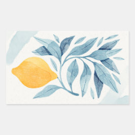 レモンと青い離れ植物性イラストレーション 長方形シール