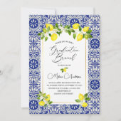 レモンと青モザイクの水色卒業ぬか 招待状 (正面)