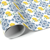 レモンと青モロッコタイルパターン ラッピングペーパー (ロールコーナー)