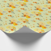 レモンと黄色のバラの花の水彩模様 ラッピングペーパー (角)