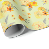 レモンと黄色のバラの花の水彩模様 ラッピングペーパー (ロールコーナー)