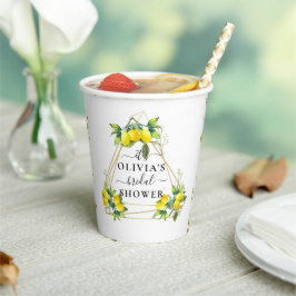 レモンのエレガントなゴールド幾何学模様のウェディングシャワーペーパー 紙コップ