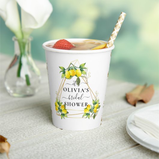 レモンのエレガントなゴールド幾何学模様のウェディングシャワーペーパー 紙コップ (インサイチュ)