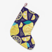 レモンのクローブ：ダークブルー明るいパターン スモールクリスマスストッキング (正面 (吊り時))