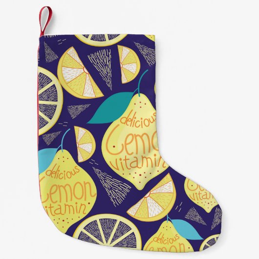 レモンのクローブ：ダークブルー明るいパターン スモールクリスマスストッキング (正面)