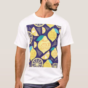 レモンのクローブ:ダークブルー明るいパターン Tシャツ