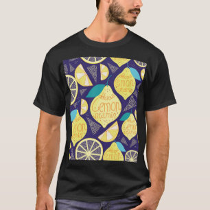 レモンのクローブ:ダークブルー明るいパターン Tシャツ