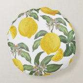 レモンのシームレスなヴィンテージパターン。トロピカルフルーツバック ラウンドクッション (裏面)