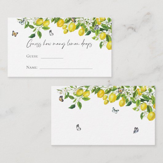 レモンのドロップの数を推測ブライダルシャワー エンクロージャーカード (正面/裏面)