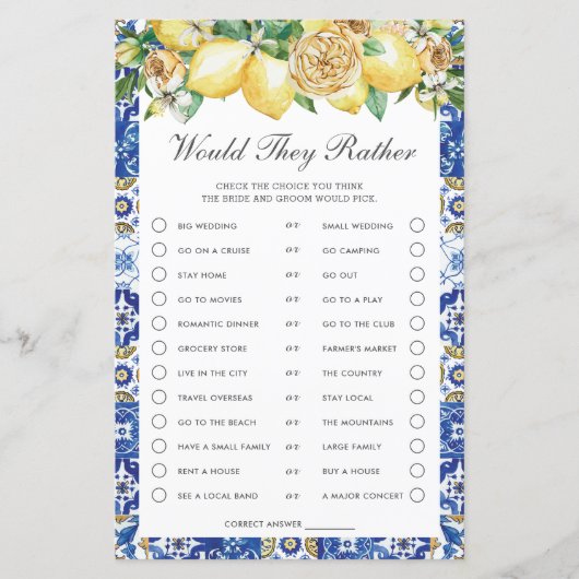 レモンのフローラブライダルシャワーは彼らはむしろゲームをする (正面)