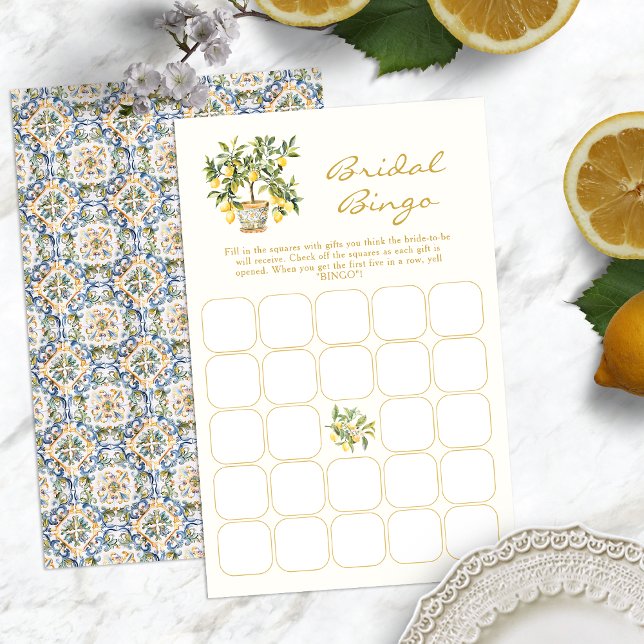レモンのブライダルゲーム (Italian Lemon Bridal Bingo Game Blue Tile Back by Painted Paperie
)