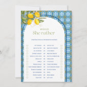 レモンのブライダルシャワーは彼女はむしろゲームカードだろう 招待状 (正面)