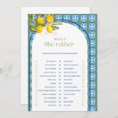 レモンのブライダルシャワーは彼女はむしろゲームカードだろう 招待状 (正面/裏面)