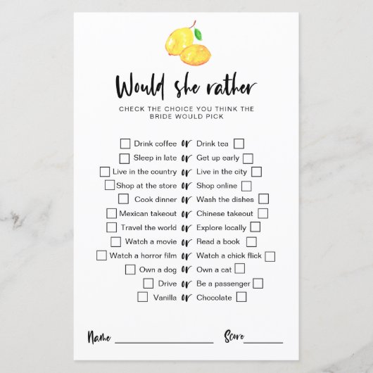 レモンのブライダルシャワー彼女はゲームのスクリプト (正面)