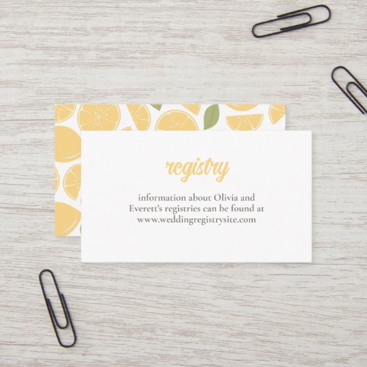 レモンのブライダルシャワー招待状の挿入 名刺 (正面/裏面インサイチュ)