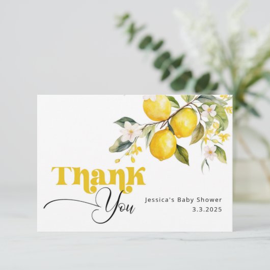 レモンのメイン絞りベビーシャワーサンキューカード カード (スタンド正面)
