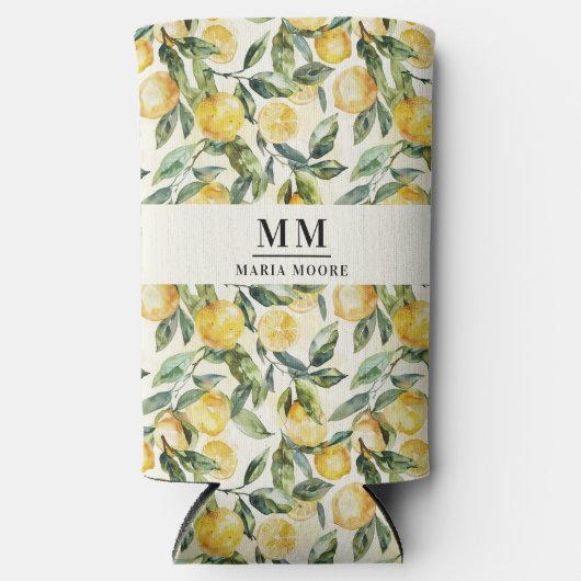 レモンのモノグラムイニシャル名 スリム缶クーラー (正面)