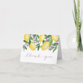 レモンのラベンダーパープルウォーターカラーシトラスフォールディング サンキューカード (正面)