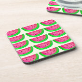 レモンの上にジューシーなピンクのスイカのフルーツパターン コースター (左側)