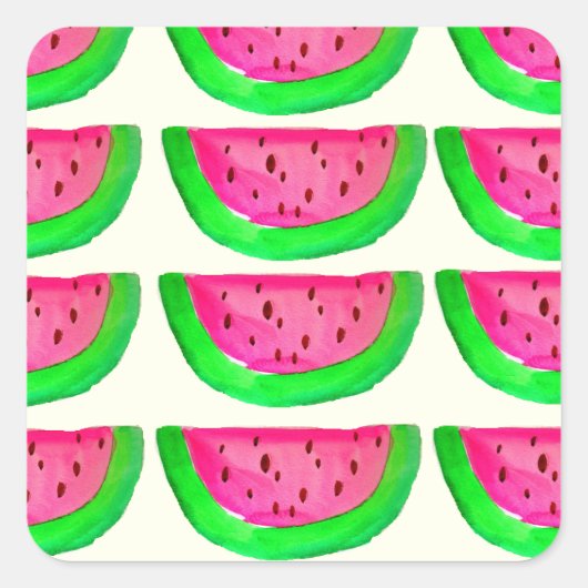 レモンの上にジューシーなピンクのスイカのフルーツパターン スクエアシール (正面)