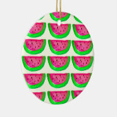 レモンの上にジューシーなピンクのスイカのフルーツパターン セラミックオーナメント (右)
