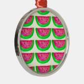 レモンの上にジューシーなピンクのスイカのフルーツパターン メタルオーナメント (右)