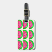 レモンの上にジューシーなピンクのスイカのフルーツパターン ラゲッジタグ (正面縦)