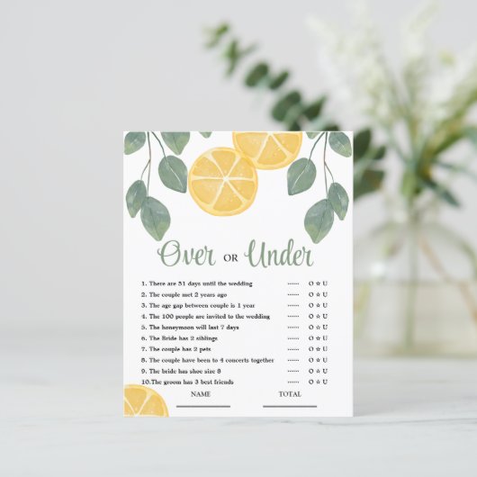 レモンの上または下のブライダルシャワーゲーム (スタンド正面)