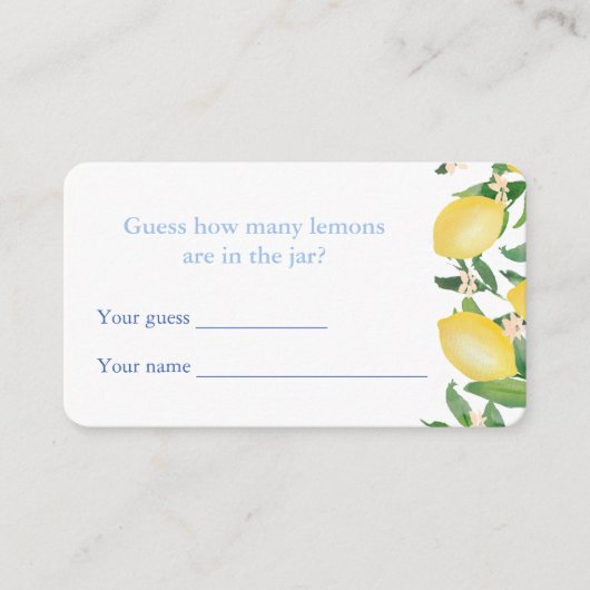 レモンの数ウェディングシャワーゲームカード エンクロージャーカード (正面)