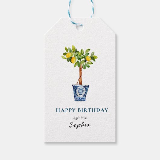 レモンの木のトピアリー Happy Birthday ギフトタグ (正面)